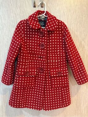 Mini boden Red Polka Dot Wool Blend Coat 3-4